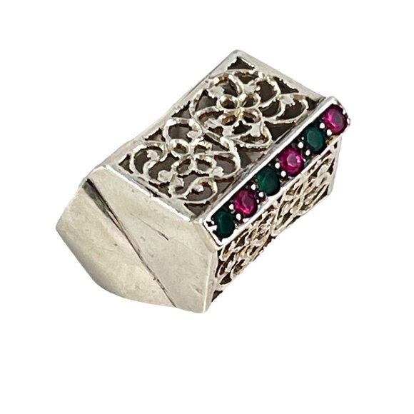 Turkish Vintage Filigree Ring With Ruby and Emerald Stones Size 4.5 - Picture 3 of 6